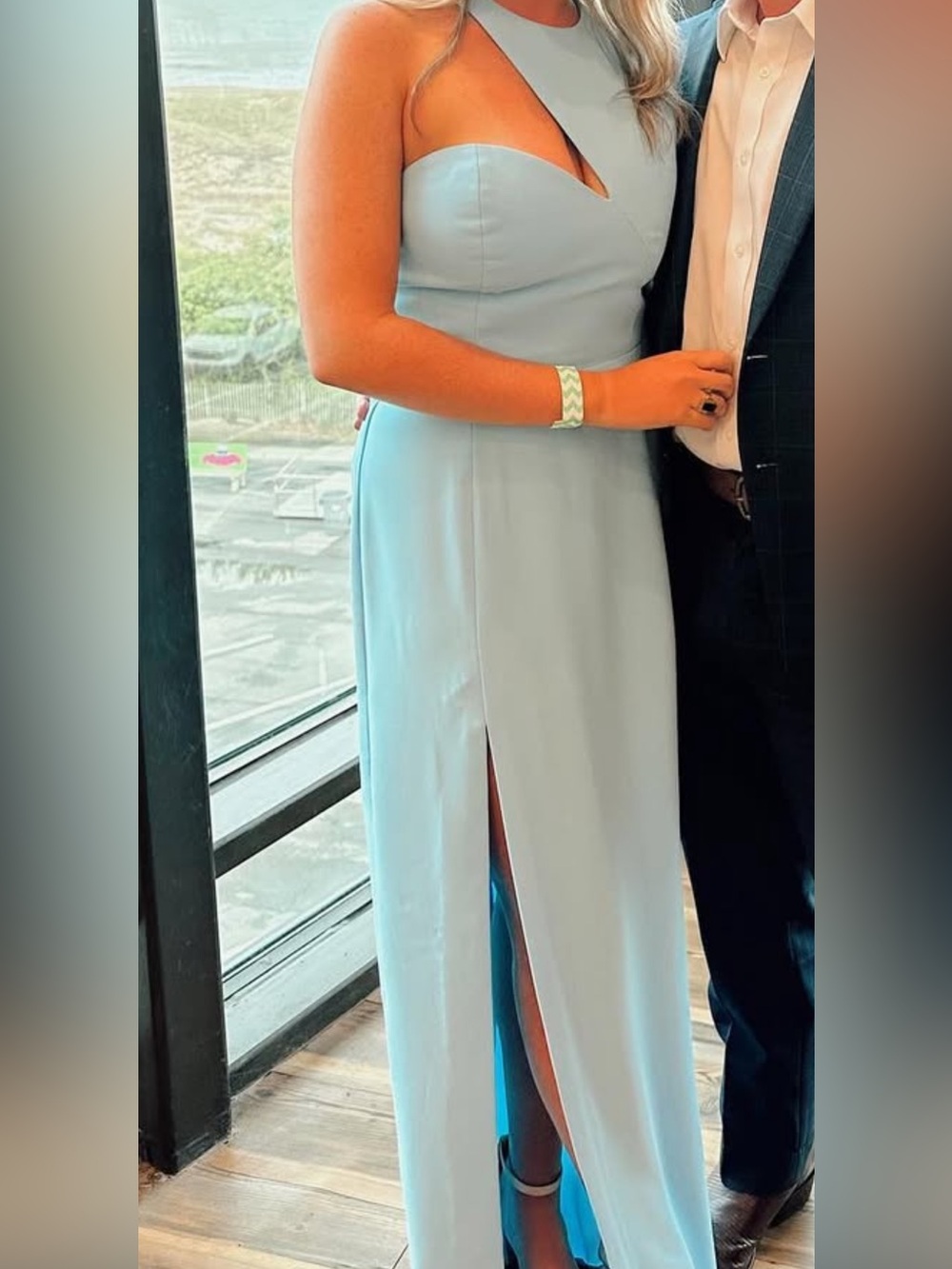 Amanda Uprichard Light Blue Sleeveless Maxi Dress with High Thigh Slit - Picture 2 of 2
